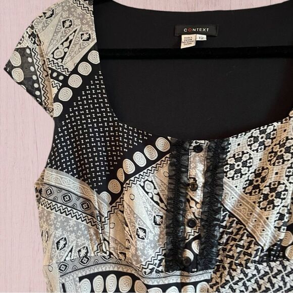 90s vintage cap sleeve patchwork chiffon midi dress - Picture 2 of 12